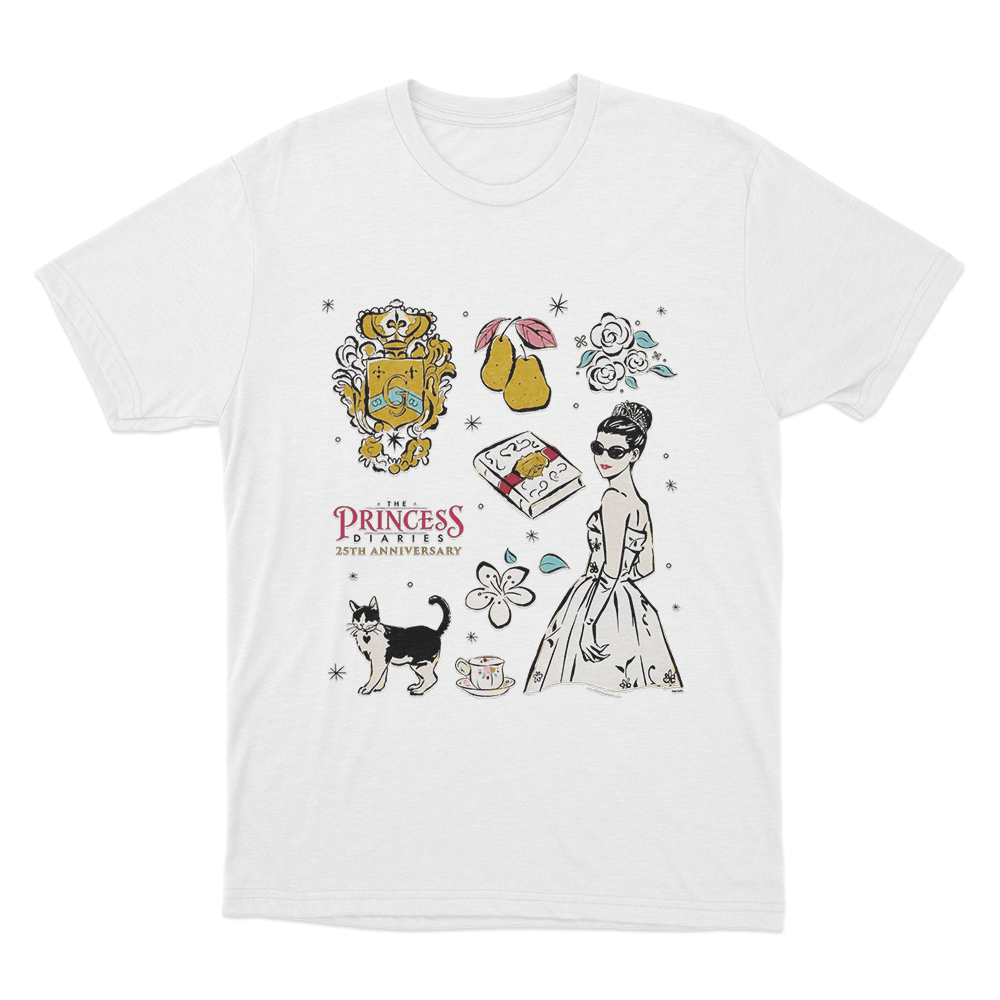 The Princess Diaries Mia Collage 25th Anniversary Unisex T Shirt White The Princess Diaries Mia Collage 25th Anniversary Unisex T Shirt White